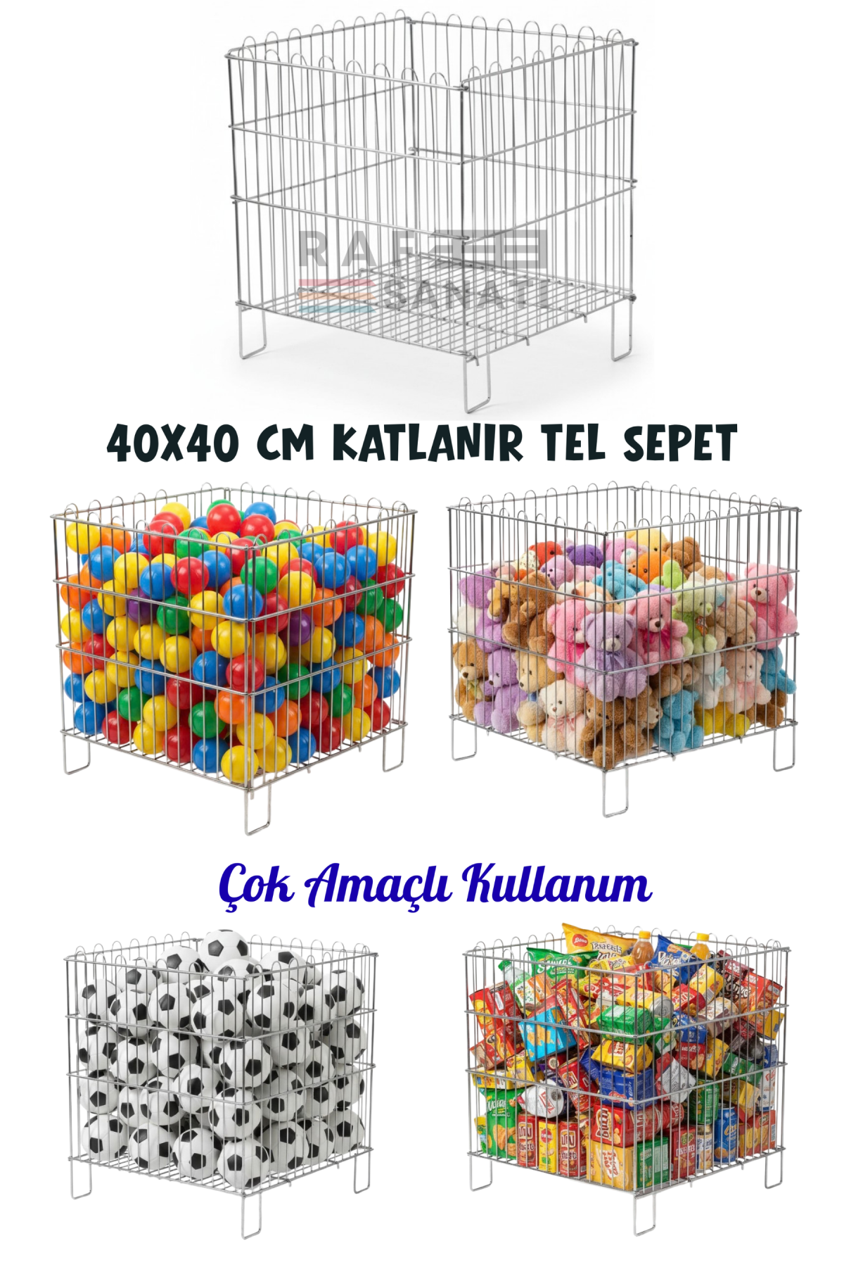 40x40 cm Katlanır Tel Havuz Sepeti | Market, Mağaza Promosyon ve Teşhir Sepeti
