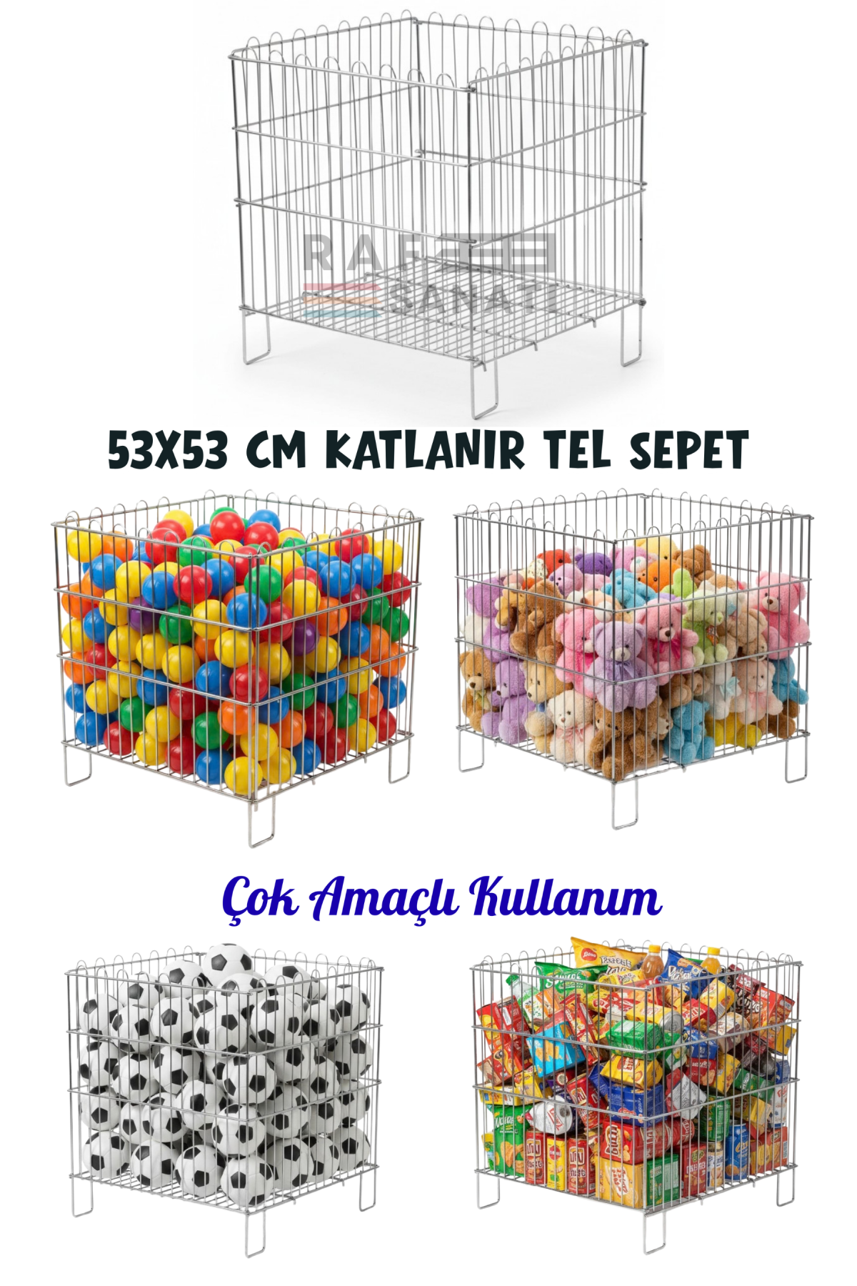 53x53 cm Katlanır Tel Havuz Sepeti | Market, Mağaza Promosyon ve Teşhir Sepeti
